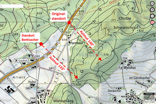Standortvergleich Bottisgrab und Bottisacher/Riedacher, Plan Richard Walker. Karte ©swisstopo