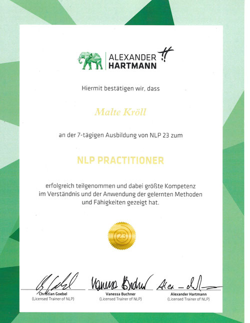 Malte Kröll Zertifikat NLP 23 Kiez Hypnose Berlin