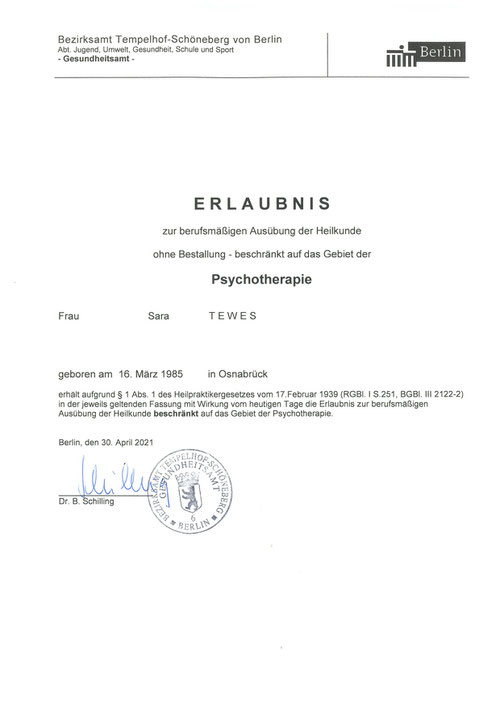 Heilerlaubnis Sara Tewes