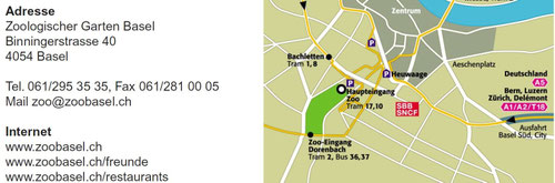 Lageplan vom Zoo Basel mit Kontaktdaten