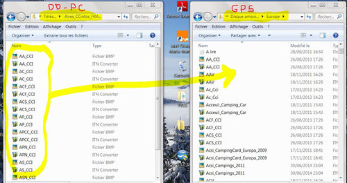 Copier les dossiers stockés sur le PC (DD/telech) sur le GPS (Europe)