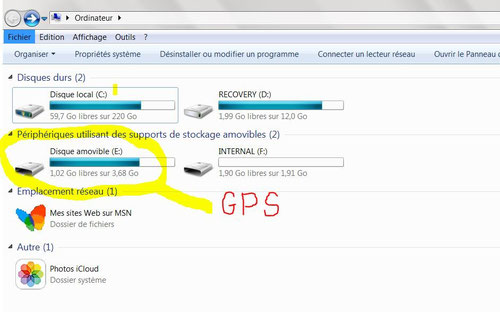 Vous pouvez aller maintenant sur le GPS (après l'avoir connecter au PC) 