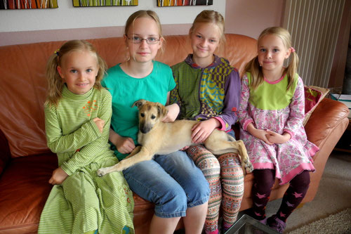 Antero mit seinen Mädels. Umzug am 17. August 2014 zu Jenny und ihrer Familie nach Tellingstedt. Wir freuen uns sehr, dass unser Kleiner bei uns in der Nähe bleibt.