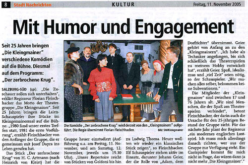 Die Theatergruppe spielt "Der zerbrochene Krug" (Stadt Nachrichten, 11.11.2005)