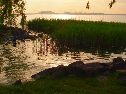 langsam senkt sich die Dämmerung über den See