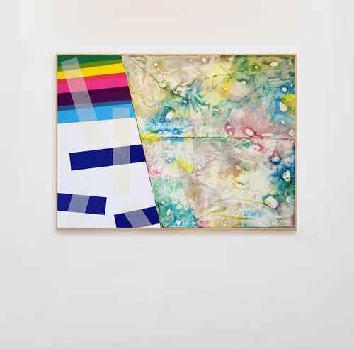 Nouvelle série de Laurent Valera, confrontation de deux espaces, un peint et un de collage d'adhésifs.