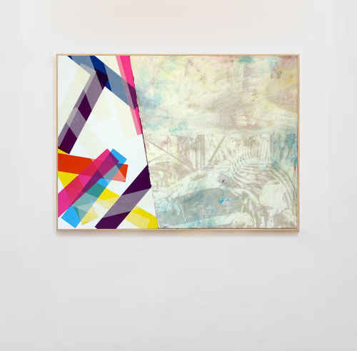 Nouvelle série de Laurent Valera, confrontation de deux espaces, un peint et un de collage d'adhésifs