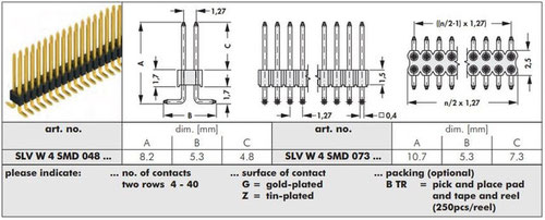 SLV W 4 SMD（表面実装用ピンヘッダ 1.27mmピッチ 2列） 