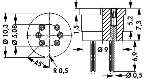 TF-56 | TO-5パッケージ トランジスタ用テフロンソケット 6ピン | Fischer Elektronik