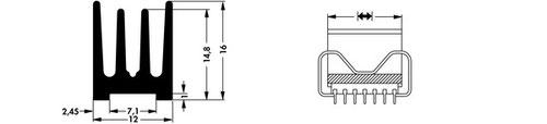 DIP IC用ヒートシンク 幅12mm x 高さ16mm タイプ（ICK H）