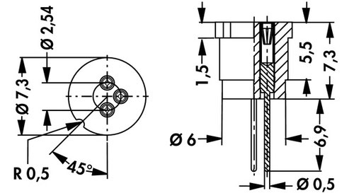 TF-183 | TO-18パッケージ トランジスタ用テフロンソケット 3ピン | Fischer Elektronik