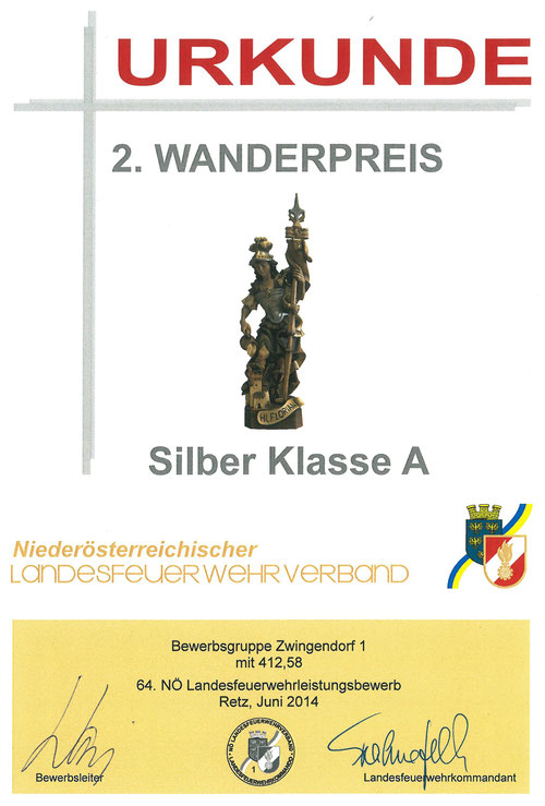 Urkunde 2. Wanderpreis (Hl. Florian), Silber A