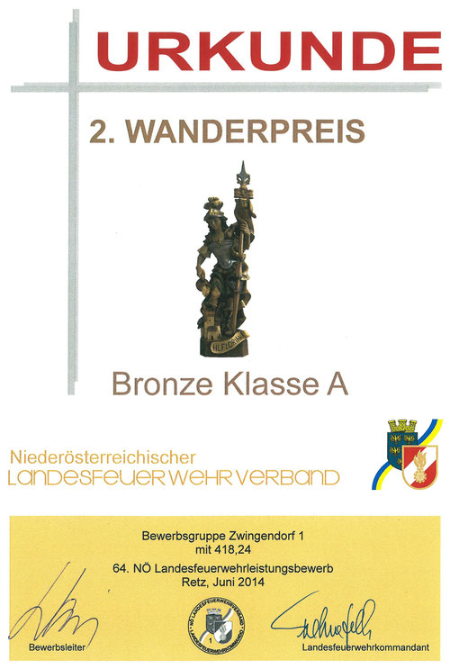 Urkunde 2. Wanderpreis (Hl. Florian), Bronze A