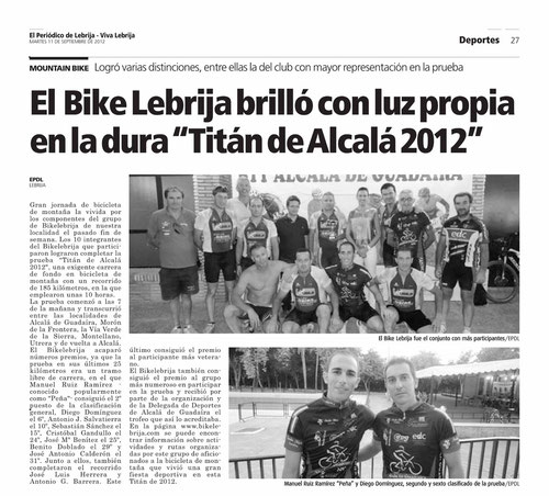 Bikelebrija en El Periódico de Lebrija del 11 de Septiembre de 2012