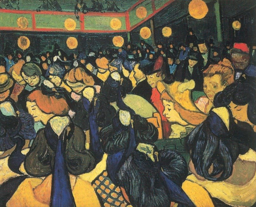 Vincent Van Gogh. La salle de dance.65x85cm.Influencia de Gauguin,aplica los principios sintetistas.Transmite sensación angustiosa del espacio.Amarillos de pinceladas gruesas y rostros lívidos,linda con la caricatura.