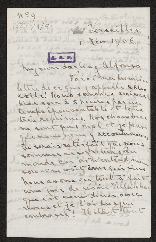 Cartas de Victoria Eugenia a Alfonso XIII. Febrero-marzo de 1906. Patrimonio Nacrional. Madrid. Archivo General de Palacio, caja 15277.  Se conservan cartas de amor de Victoria Eugenia  a Alfonso meses previos al enlace en un tono más personal e íntimo.
