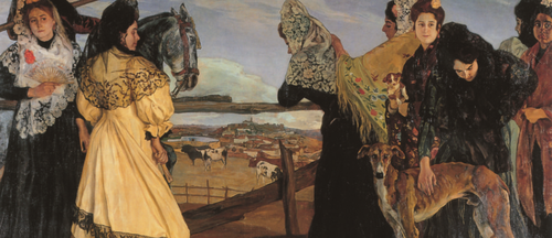 Zuloaga. Vísperas de la corrida,1898.Musée de Beaux Arts de Bélgique.Pintada en la localidad sevillana de Alcalá de Guadaira cuyas protagonistas triunfan en Europa aunque el Estado español decide no incluirla en la muestra parisina.Toda una injusticia.