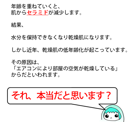 年齢と共にセラミドは減少しますが、その低年齢化が進んでいます。