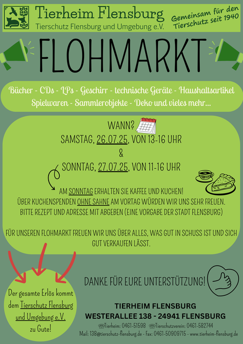 Tierheim Flensburg - Flohmarkt 26-27.07.2025