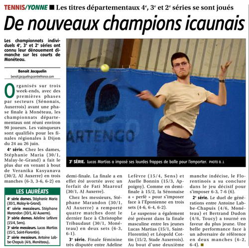 Lucas MARTIAS, champion de l'Yonne 3ème série !!!!