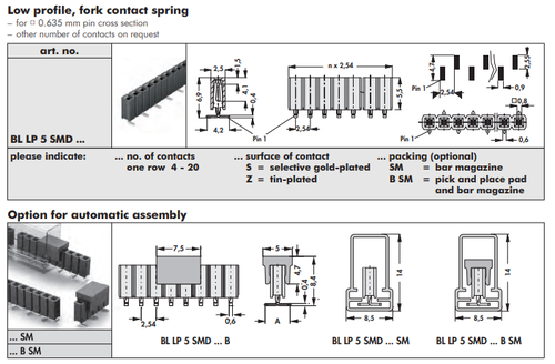 BL LP 5 SMD   表面実装用連結ソケット 2.54mmピッチ