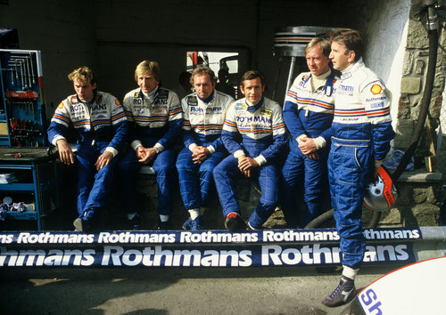 1984 1000 km Spa: v.l.: Stefan Bellof, Derek Bell, Jochen Mass, Jacky Ickx, Vern Schuppan, John Watson.