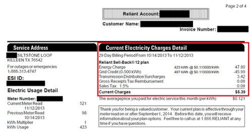 Electric bill with solar
