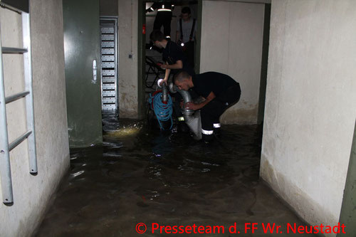 Feuerwehr, Blaulicht, FF Wr. Neustadt, Starkregen, Unwetter, Wasser, Keller