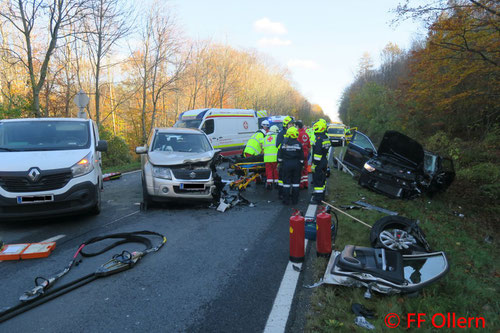 Feuerwehr; Blaulicht; FF Ollern; Unfall; PKW; Riederberghöhe; Frontalzusammenstoß;