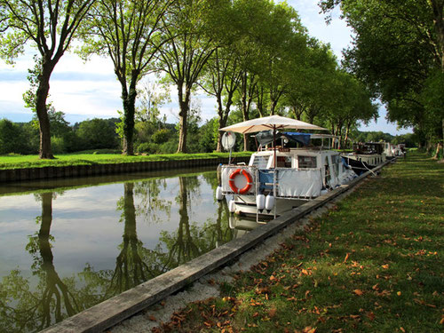 im Lichte des späten Nachmittags spiegeln sich die Bäume im Canal du Nivernais