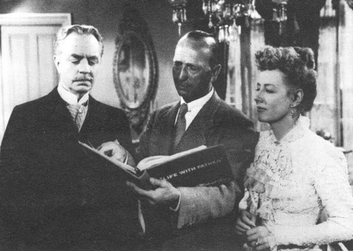 With director Michael Curtiz and William Powell on the set of LIFE WITH FATHER