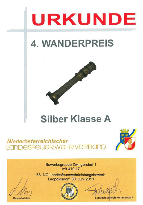 Urkunde 4. Wanderpreis (Strahlrohr), Silber A