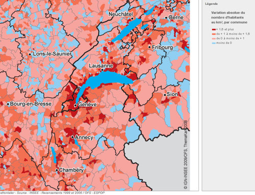 Variation annuelle de la densité de population entre 1999 et 2006