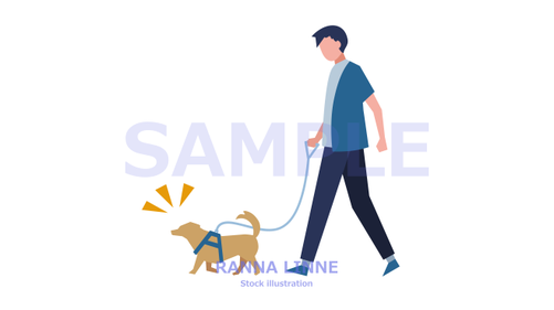 犬と一緒に散歩する男性　人物　フラットイラスト素材