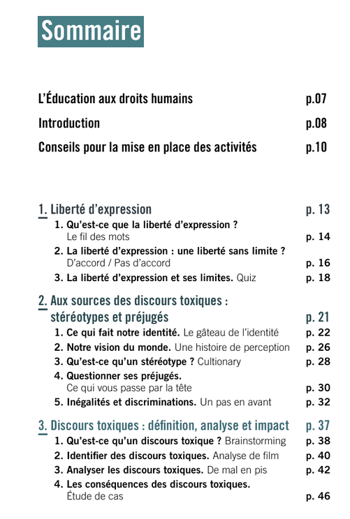 Discours toxiques. Stéréotypes. Liberté d'expression. Kit pédagogique. PDF gratuit. Amnesty international. Philosophie pour enfants.