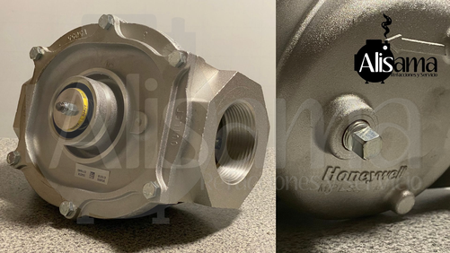 Válvula de gas Honeywell V5055C1018 para sistemas de combustión industrial y control del suministro de gas.
