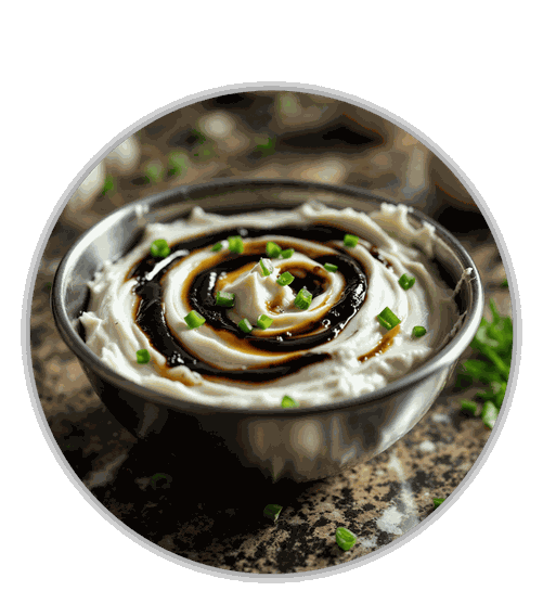 Rezept; Frischkäse; Topping; Knoblauch; schwarz; noir; Ail, du; Nord; Frankreich; Nordfrankreich; Knobi; Knolle; Kibu; Kibü; KibüWürze