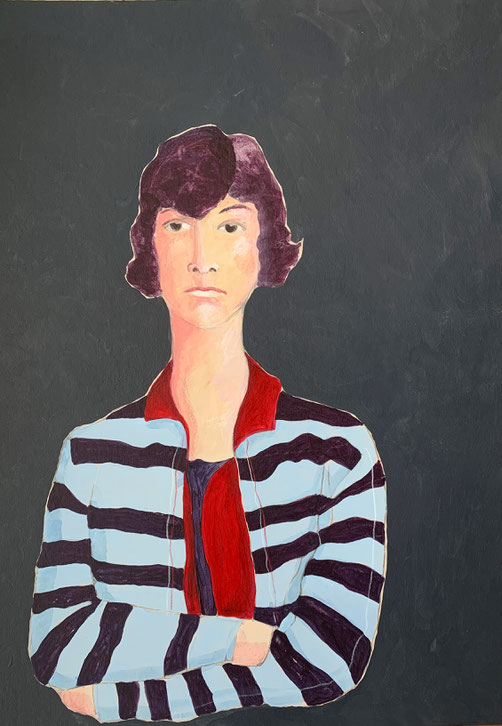 Lina, Acryl und Farbstifte auf Graukarton, ca. 40 x 75 cm 