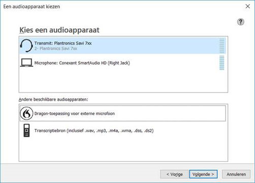 kies audio apparaat Dragon