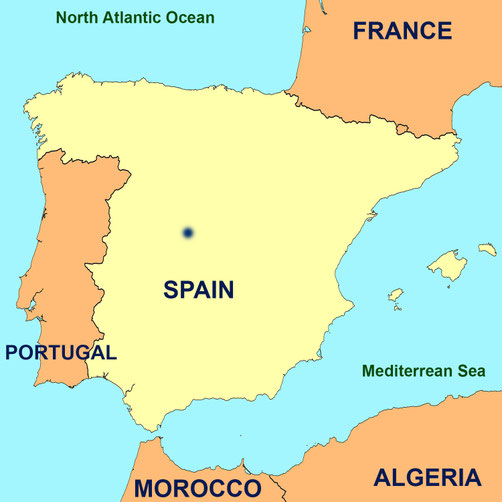 Blue mark indicates location of the capital Madrid. Map graphics by A. Zois.