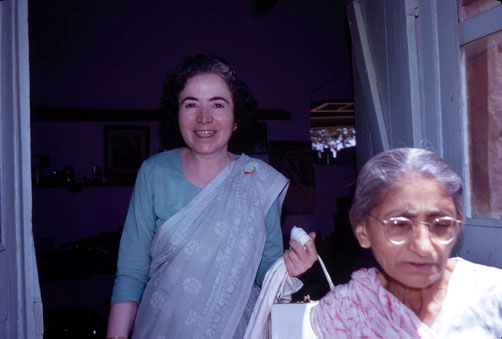 U.Meherabad, India : Mani visiting Mansari at her quarters. Photo taken by Clive Adams-1971-3.