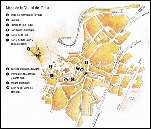 Mapa ruta de la ciudad de Jérica  de la Comunidad Valenciana en España.