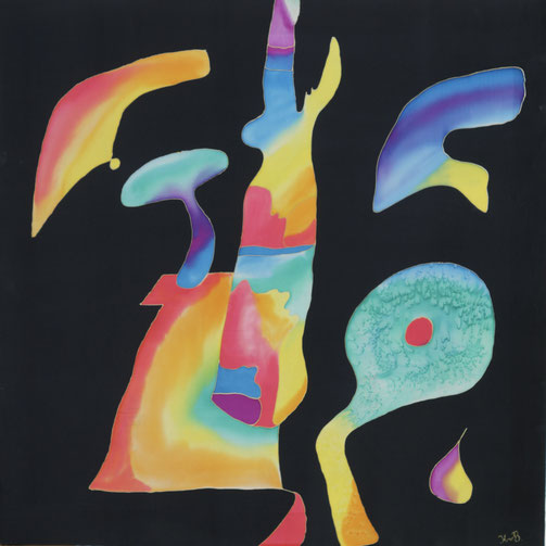 Leben, auf Seide, 85 x 85 cm
