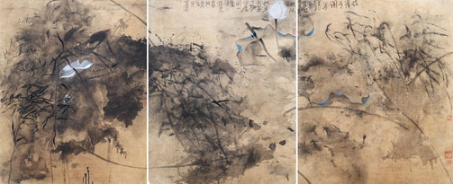 临溪水阁 WITH THE RIVER 240X100CM 纸本水墨与矿物色 INK & MINERAL COLOR ON PAPER 2006 (收藏于上海 COLLECTED IN SHANGHAI)