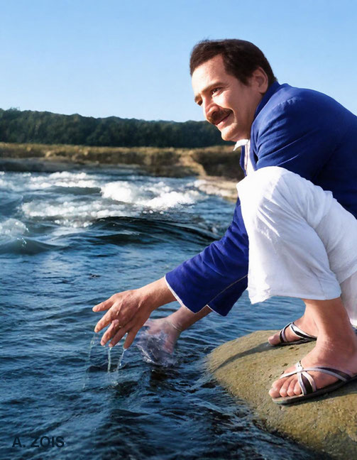 25th Dec. 1938. Meher Baba at the Namada River, India. Image rendition by Anthony Zois. BP