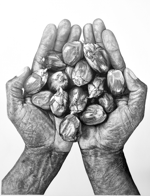 Emprunte, crayon graphite et encre noire, 60x92cm, 2025