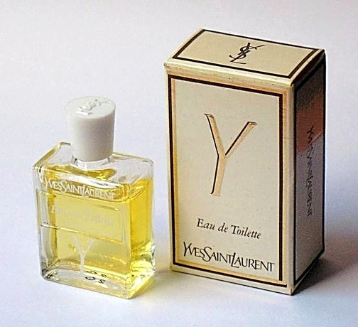 Y - EAU DE TOILETTE : UNE DES PREMIERES MINIATURES SORTIES POUR LA FRAGRANCE Y - BOUCHON BLANC EN PLASTIQUE, CLIPE ET SIGLE YSL