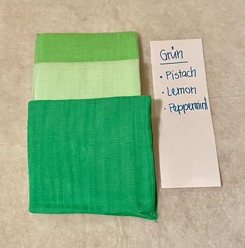 Farbpalette Grün für Nuscheli, Atelier Irene Bollhalder