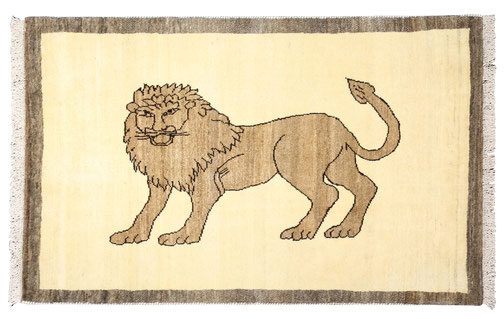 タギーペルシャ絨毯　アクセントラグサイズギャッベ　ライオン