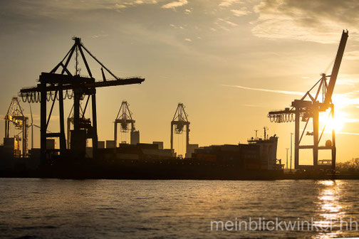 Hafen Hafenkräne Dämmerung  Hamburg Elbe Sonnenuntergang Romantik Wasser